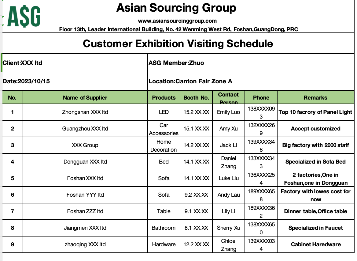 Asg Customer Exhibition Visit Schedule