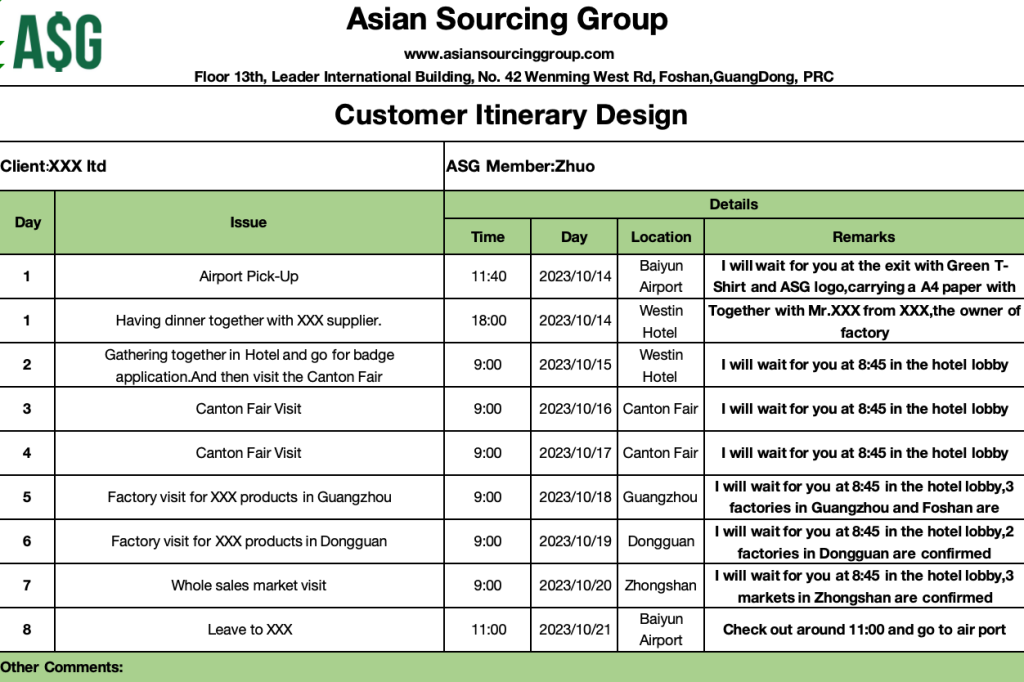 Asg Customer Itinerary Deisgn