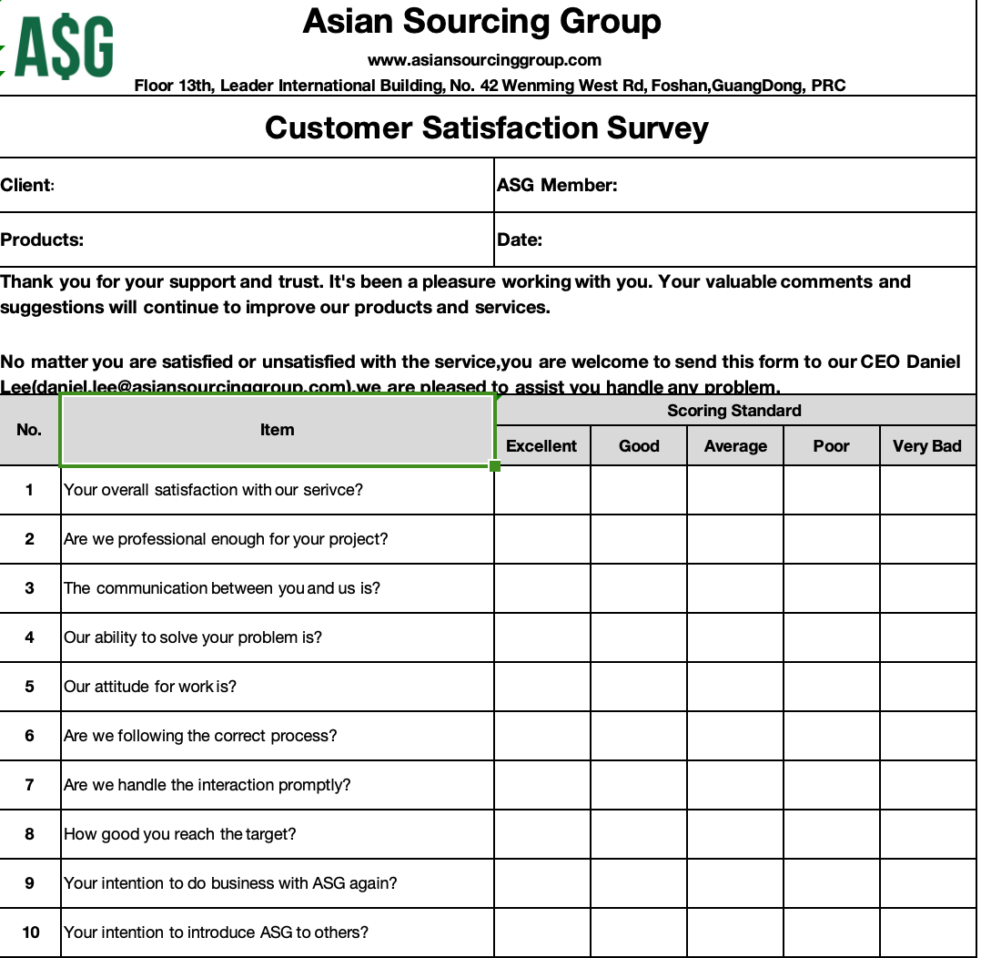 Asg Customer Satisfaction Survey